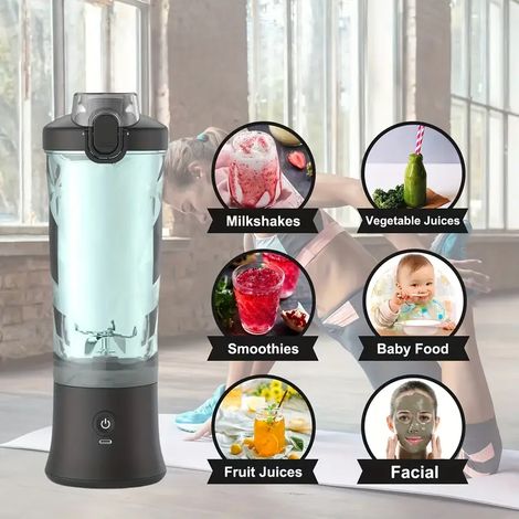 Tragbarer Saftbecher, Fitness-Mixer mit großem Fassungsvermögen (600 ml), außergewöhnliche Akkulaufzeit, 2-in-1-Entsafter