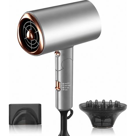 Sèche-cheveux pliable 1800W gris argenté 220V avec embouts gris 15 × 10 × 27,5 cm 700 g – Livraison gratuite