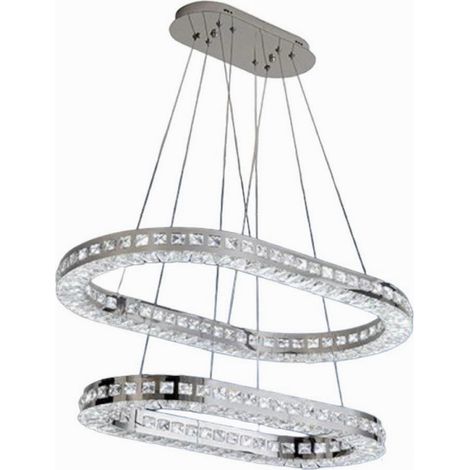 TrAdE Shop Traesio - Lampadario Moderno A Sospensione Led Luce Fredda 40w 2 Anelli Ovali Cristalli B49 - (1/5)