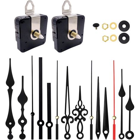 Kits de Mécanisme Horloge Murale 2 Pièces Longue Horloge de Remplacement de Mouvement d'horloge avec 5 Paires Différentes Horloge Aiguilles pour Remplacement et Rechange Bricolage d’Horloge (1/5)