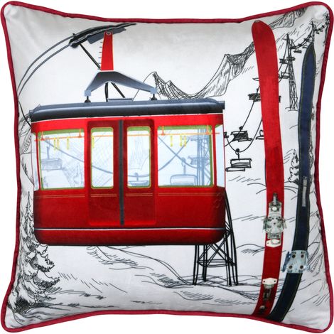 Coussin décoratif carré à motif téléphérique Rouge 45x45 cm (1/4)