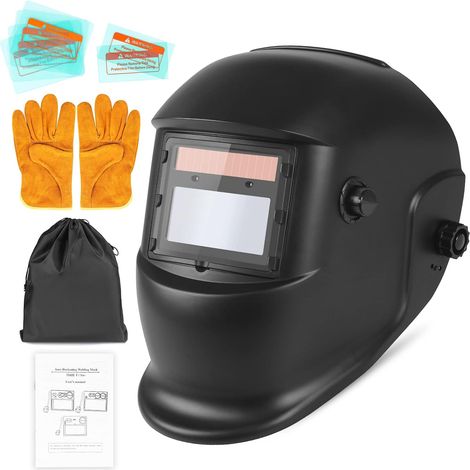 Masque de Soudeur, Noir Masque de Soudage Automatique Alimenté par l'énergie Solaire, True Color Grande Visibilité Auto Darkening Casque de Soudage, avec Protection DIN 4/9-13 pour TIG MIG ARC (1/5)