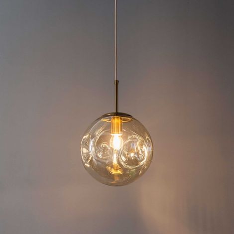 Kosilum – Suspension contemporaine en verre ambré 25 cm – Finition laiton doré – Compatible ampoule E27 – Éclairage doux et chaleureux (1/5)