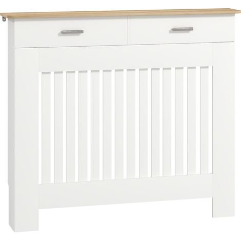 Copritermosifone a Doghe Antiribaltamento 112x19x97 cm con Vano Contenitore in Legno Bianco (1/5)