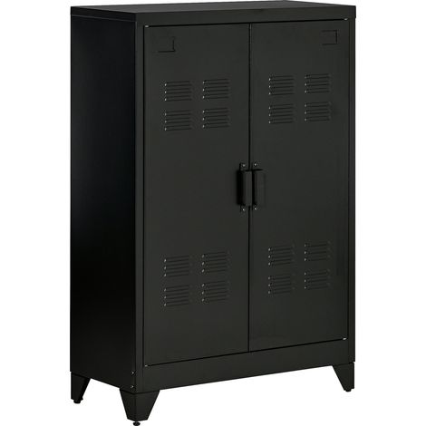 Armario archivador metálico negro con puertas de lamas, 75 x 33 x 110 cm (1/5)