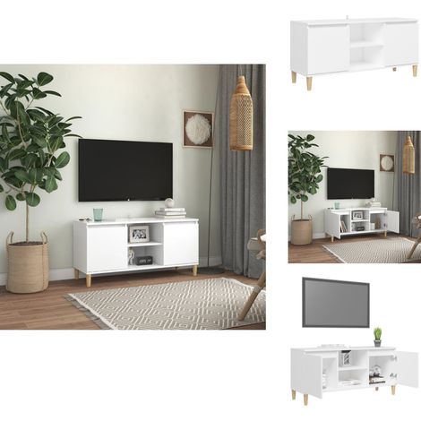 The Living Store TV-Schrank mit Massivholz-Beinen Weiß 103,5x30x50 cm - Holzbeine (1/5)