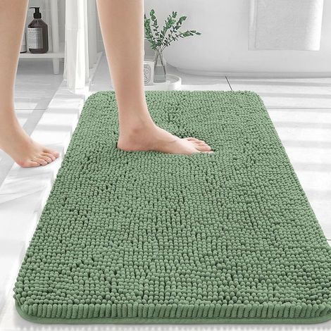 Tapis de bain 50x80cm, tapis de bain chenille ultra doux et absorbant, dos en caoutchouc, séchage rapide, lavable en machine, accessoire de décoration intérieure, vert foncé (1/5)