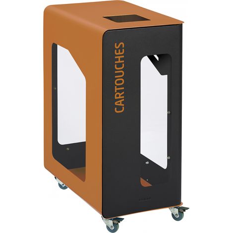 Borne de tri sélectif Cubatri Vigipirate à roulettes, sans serrure - cartouches - 90l - gris manganèse / marron - RAL 8001 (1/3)
