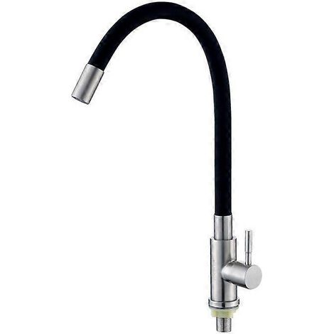 Robinet de cuisine flexible à bec haut pivotant, mitigeur d'évier flexible en laiton chromé et noir, robinet d'évier monotrou pour eau chaude et froide (1/4)