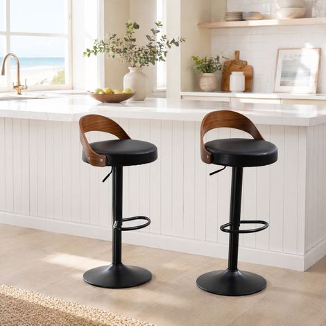 CHICFURN Juego de 2 taburetes de bar giratorios 360° 42,5x42x77 cm negros, regulables, PU (1/5)