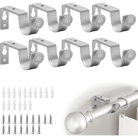 Lot de 8 Support de Tringle à Rideau Réglable Crochets Muraux Robustes Supports de Rideau réglables en métal avec vis Supports muraux Support d'étagère d'angle pour Tringle à Rideaux (Argent) (1/5)