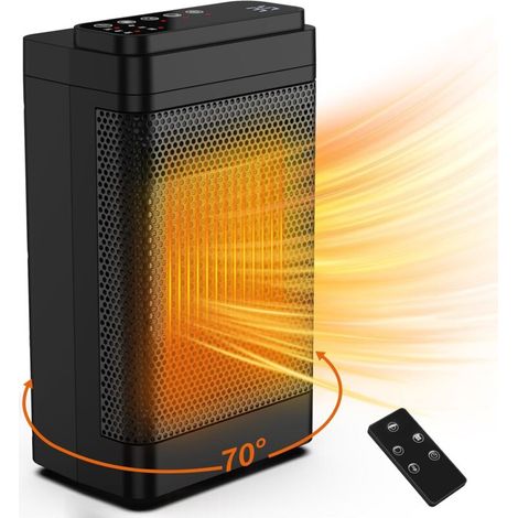 1500W Portable Fan Heater, 2-Speed PTC Mini Electric Heater, 3 Modes, Overheat Protection, 70° Quiet Vibration, 12-Hour Timer, Overheat Delayed Fan Heater (1/4)
