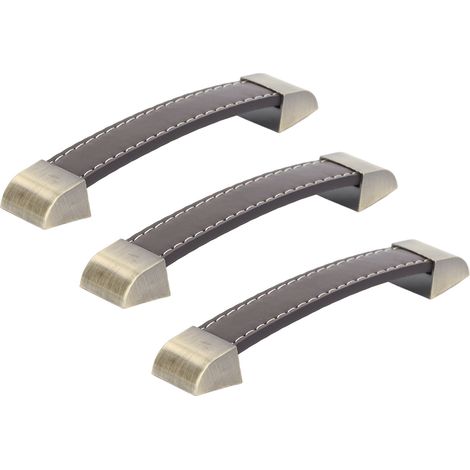 Lot de 3 poignées de porte de placard en cuir, style antique, pour tiroir, valise ou boîte à vin, marron (1/5)