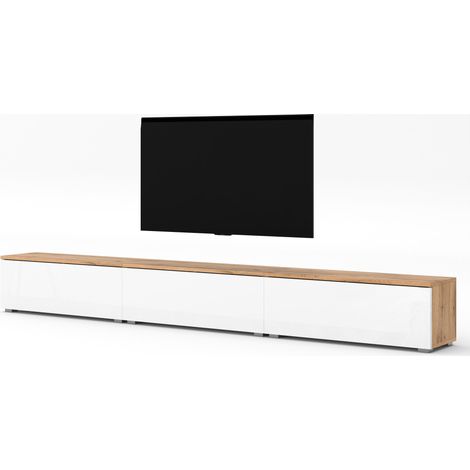 AX LIVING Lowboard 3x100cm Loriano TV Board Eiche Wotan/weiß Hochglanz