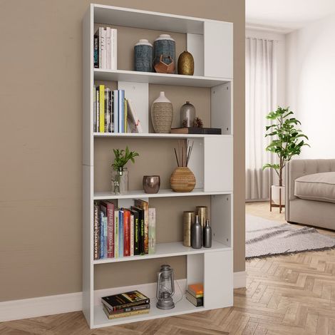Vidaxl – Bibliothèque blanche 80x24x159 cm – Bois d'ingénierie – 5 étagères – Séparateur de pièce élégant (1/5)