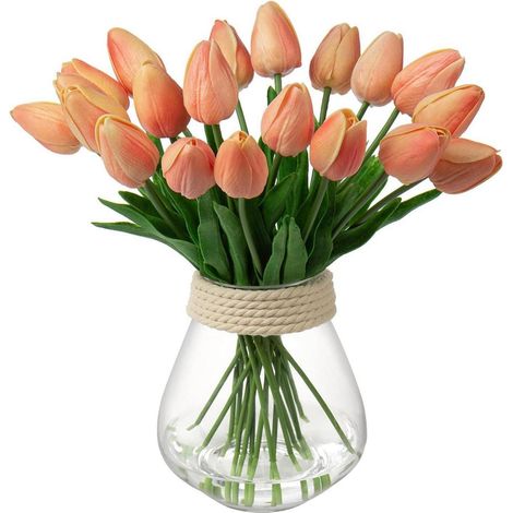 20 Stück Künstliche Tulpen Blumenstrauß Latex Real-Touch Home Party Dekoration (1/5)