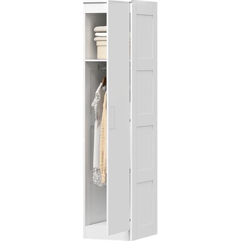 Armoire penderie multifonction blanche avec étagère, tringle 126 cm, porte soft-close et anti-basculement, gain de place pour petit espace  CHICFURN (1/5)