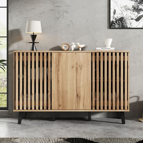 Meuble de rangement 150 x 40 x 95 cm, table de nuit, armoire basse, meuble haut avec 3 portes et 6 étagères. Idéal pour séjour, chambre, bureau et couloir. (1/5)