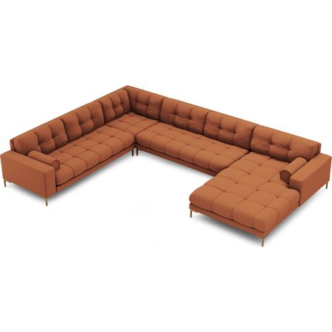 Canapé d'angle gauche forme-U 7 places tissu structurel brique (1/4)