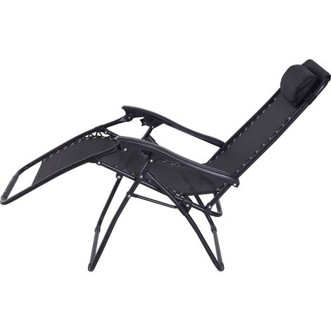 Zero Gravity Chair Metal Frame Texteline Armchair Outdoor Folding Reclining Sun Lounger with Head Pillow for Patio Decking Gardens Camping, Black (1/5)