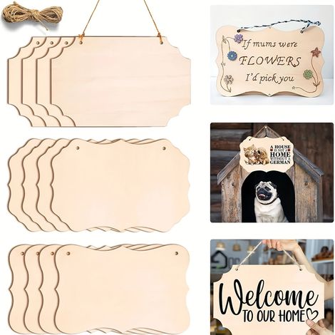 Plaque En Bois Non Finition - 8,8 x 5,7 Pouces - Pour Porte Mur Fenêtre - Décoration Maison Artisanat DIY - 12 Pièces (1/5)