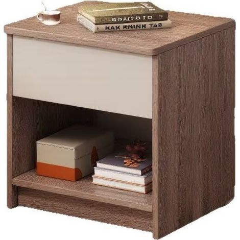 Nachttisch, Beistelltisch mit Schublade und offenem Fach, Couchtisch für Schlafzimmer und Wohnzimmer, Walnussfarben (1/3)