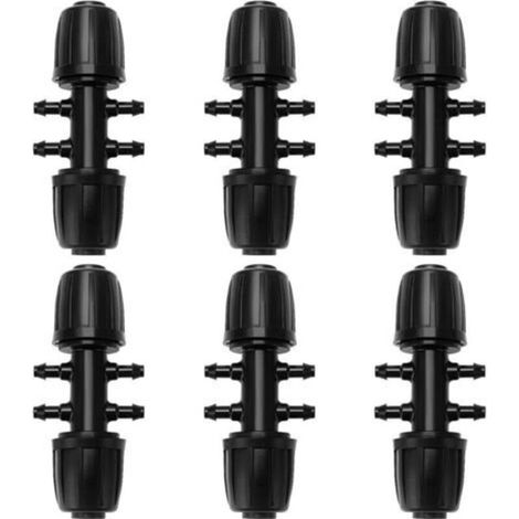 Raccord multifonction pour tuyau d’arrosage – 6 voies, té pour barbecue et systèmes d’irrigation, compatible avec diamètres de 4,7 mm à 13,16 mm, raccord goutte-à-goutte pour jardin et pelouse