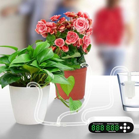 Potted plant watering system, drip irrigation kit, automatic plant watering with countdown timer and LED display, 5V USB power supply, programmable indoor system (1/5)