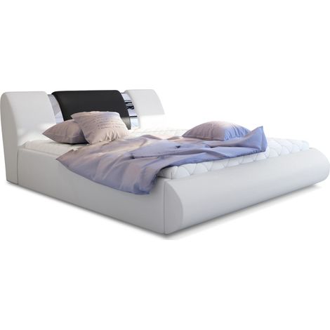 Lit coffre 160x200 simili blanc-noir et métal chromé Flavien (1/4)