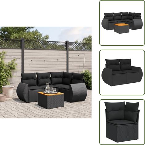 The Living Store 5-tlg. Garten-Sofagarnitur mit Kissen Schwarz Poly Rattan - Gartensorte - Gartenmöbelset - Esstischgarnitur - Outdoor Möbel - Lounge Set (1/5)