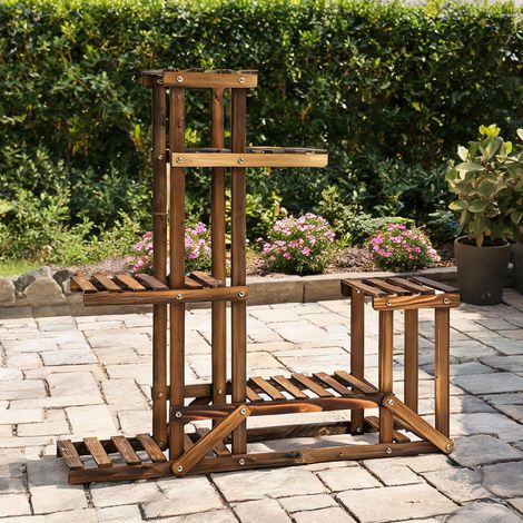 Étagère à plantes en bois massif 6 niveaux 98 x 28 x 96,5 cm (1/5)