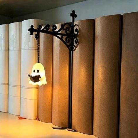 Serre-Livres Fantôme Halloween Lumineux, Décoration Bibliothèque LED, Support Livre Mignon, Ornement Maison (1/4)