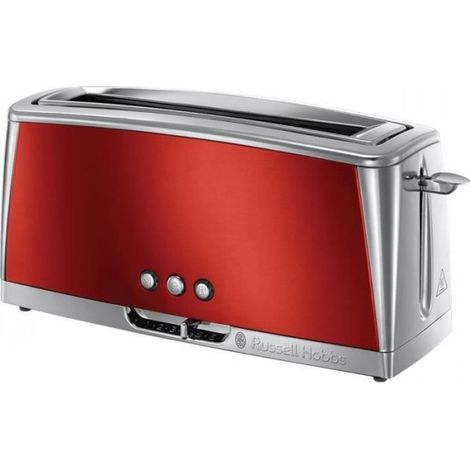 Grille Pain - Toaster Electrique  - RUSSELL HOBBS - Luna Rouge Solaire - Fente longue - 1420 W - Fonctions réchauffage et décongélation