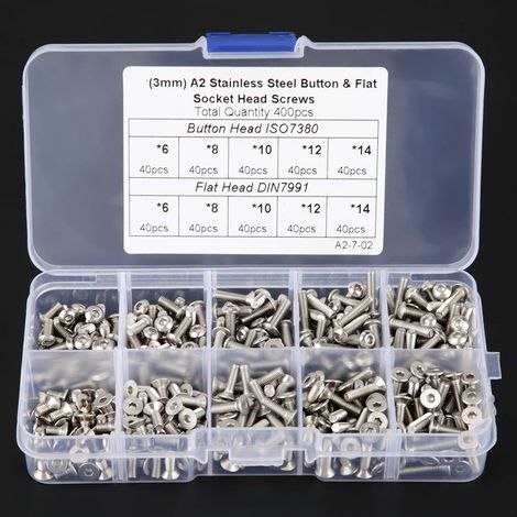 Coffret de 400 vis à tête creuse M3 en acier inoxydable 304, bombée et (1/5)