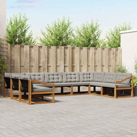 vidaXL Outdoor-Sofagarnitur mit Kissen 9 pcs Natürlich und Hellgrau (1/5)