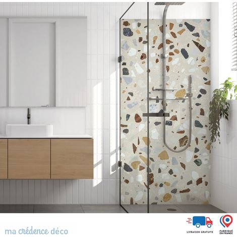 Panneau de douche : Terrazzo di Belano - Couleur Sépia - Alu composite - 90 - 245 (1/3)