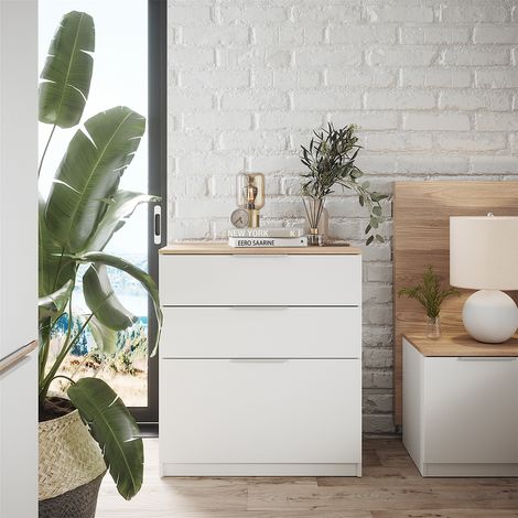 Commode avec tiroirs Betti, Blanc/Sonoma, 80 x 90 cm avec 3 tiroirs, Vicco