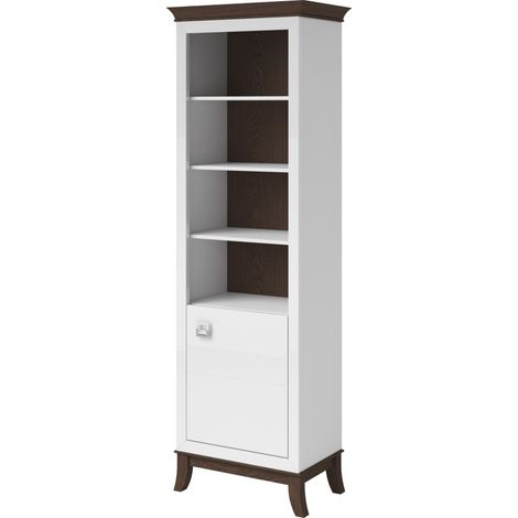 Vitrine 1 Tür unten Kollektion PALACE. Farbe Weiß und dunkle Eiche
