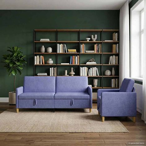 vidaXL Canapé avec rangement 2 pcs Bleu denim Polyester (1/5)