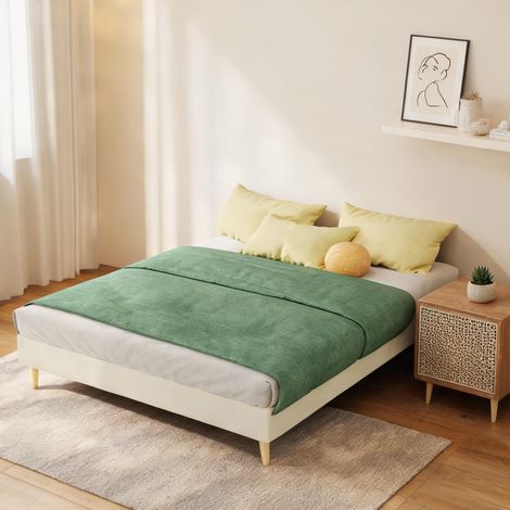 Tête de lit beige en tissu métal 200 x 140 x 14 cm (1/5)