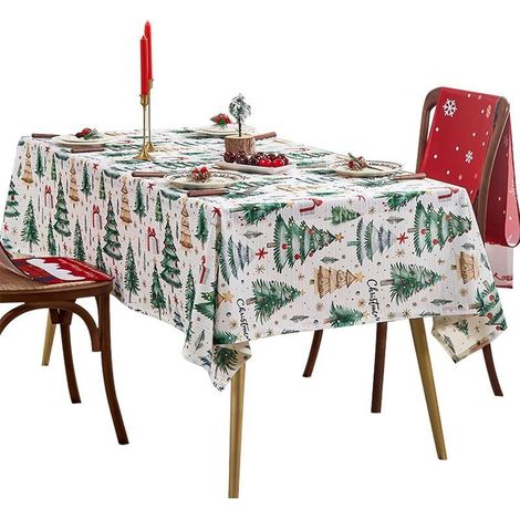 Blanc，Nappes de Noël rectangulaires 140 × 220 cm Motif sapin de Noël Nappe de fête (1/5)