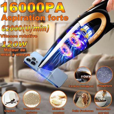 Aspirateur Voiture,16000PA Aspirateur a Main sans Fil, Portable Mini Multifonctionnel Rechargeable Humide et Sec de Table avec Filtre en Acier Inoxydable pour Maison Bureau,Noir (1/4)