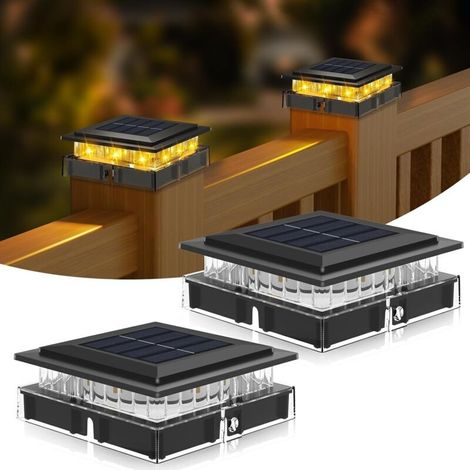 Lot de 2 capuchons solaires pour poteaux, éclairage solaire pour clôtures 4x4, idéal pour les poteaux en bois/vinyle de terrasse, véranda ou patio.