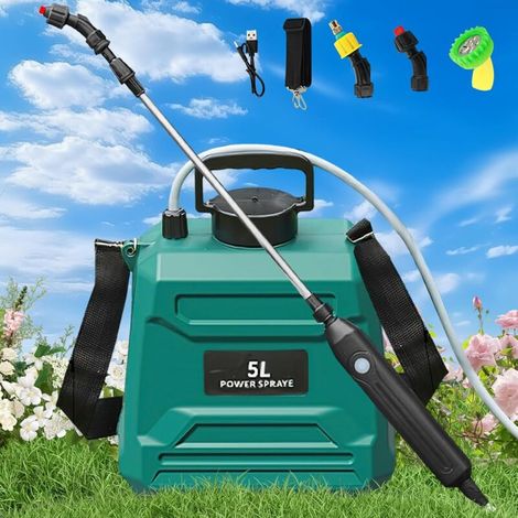 Pulvérisateur électrique 5L, Pistolet pulvérisateur télescopique Rechargeable avec 2 Buses, Capuchon à Large Bouche, Batterie 2400 mAh pour Le Nettoyage par pulvérisation des Plantes de Jardin (1/4)
