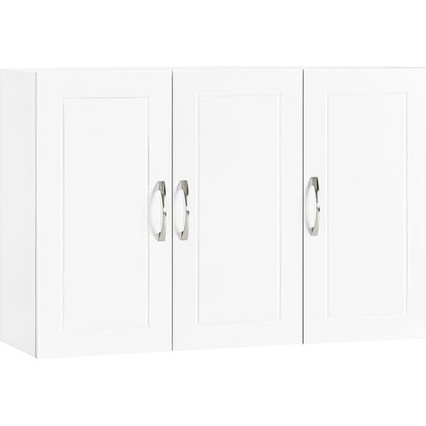Sobuy – Armoire murale de salle de bain FRG231LW – 3 portes – Dimensions 90x30x60 cm – MDF blanc – Meuble suspendu avec étagères réglables
