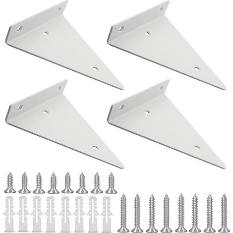shelf Bracket, 4 Pieces, White Triangle Invisible Iron Heavy Duty Wall Floating Bracket For Shelves In Kitchen Study Garden (130140) (1/4)