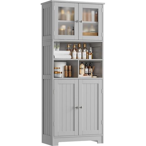 Hochschrank Küche mit 4 Türen und verstellbarem Einlegeboden, Grau (1/5)