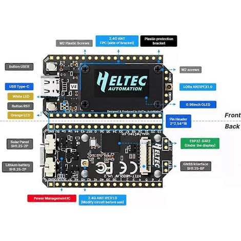 Kit électronique IoT Meshtastic Heltec V4 096 pouces OLED à énergie solaire LoRa 32 avec GPS, ESP32 SX1262, WiFi et BLE pour Arduino (1/4)