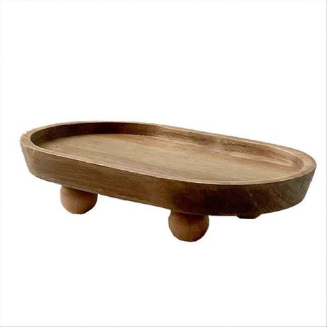 Plateau en bois ovale pour gâteaux et desserts, idéal pour la maison ou les restaurants. Parfait pour l'aromathérapie. Convient également pour la décoration de vases. (1/5)