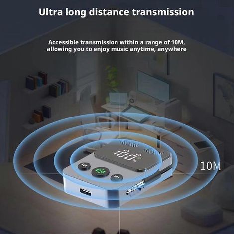 Émetteur/récepteur Bluetooth 5.3, adaptateur auxiliaire, technologie A2DP, appels mains libres, audio sans fil, ADA (1/5)